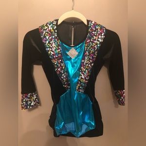 Cabaret  Dance costume black velvet with colored sequence & tails child large